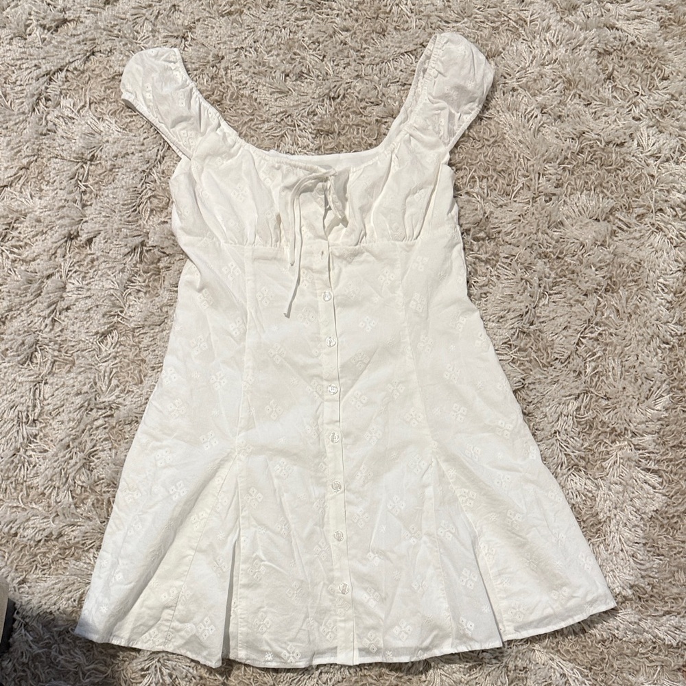 Wayf Ivory White Eyelet Embroidered Cap Sleeve Mini Dress M